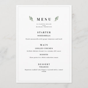 Menu Cardápio de Casamento Minimalista Clássico Simples