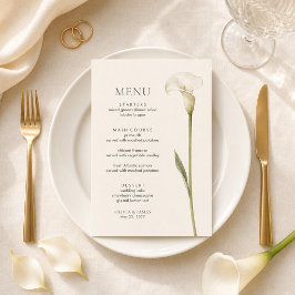 Menu Cardápio de Casamento Minimalista com Lírio Calla