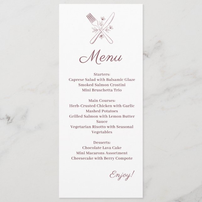 Menu Cardápio de Casamento Minimalista Elegante (Frente)