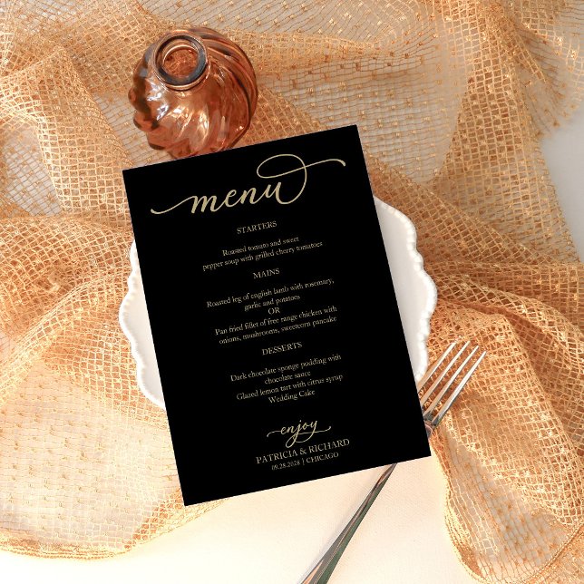 Menu Cardápio de Casamento Minimalista Elegante Preto e (Criador carregado)