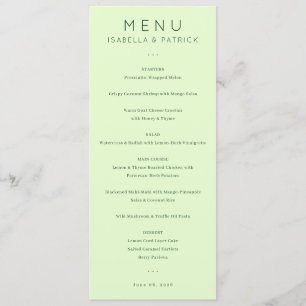 Menu Cardápio de Casamento Minimalista em Verde Pastel 