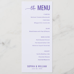 Menu Cardápio de Casamento Minimalista Lavanda Elegante