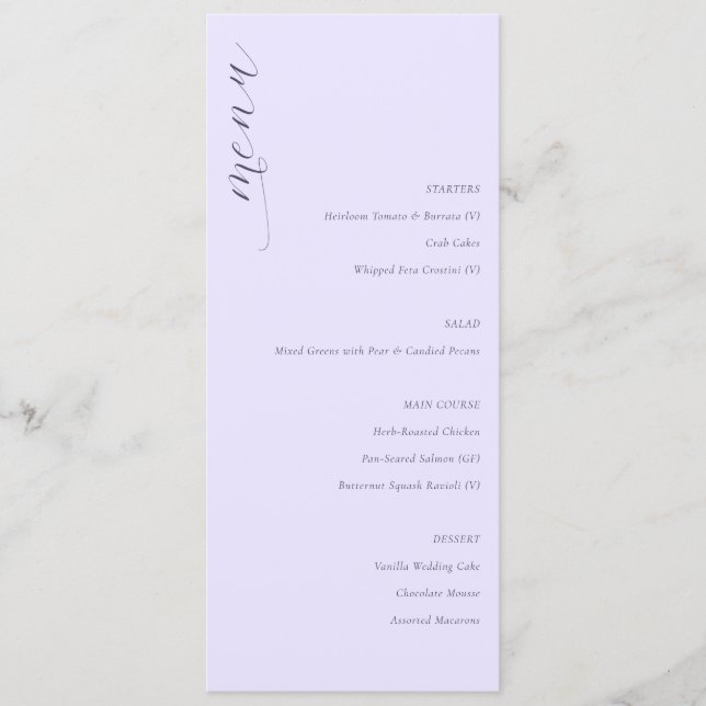 Menu Cardápio de Casamento Minimalista Lavanda Sofistic (Frente)