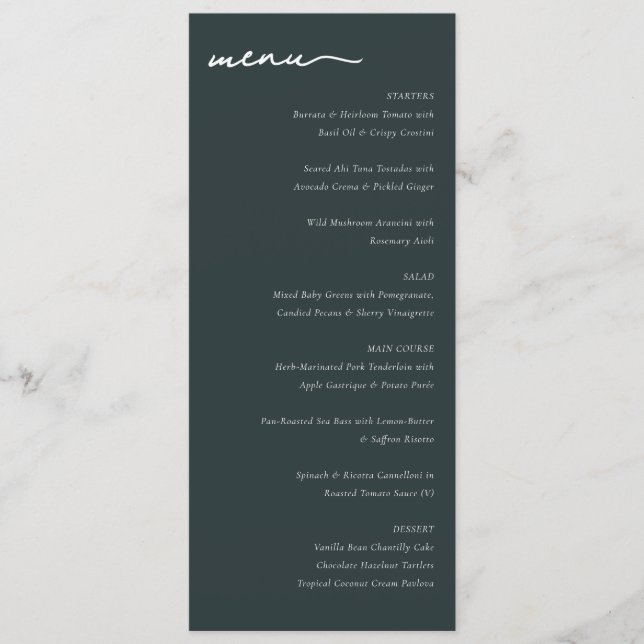Menu Cardápio de Casamento Minimalista Marinho Sofistic (Frente)