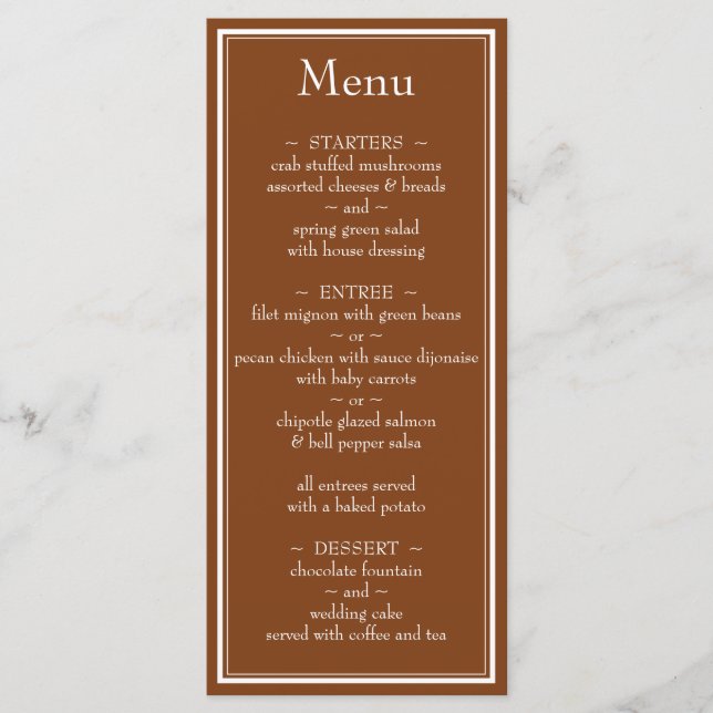 Menu Cardápio de Casamento Minimalista Marrom Moderno (Frente)