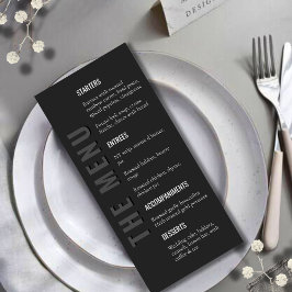 Menu Cardápio de Casamento Minimalista Moderno Blackout