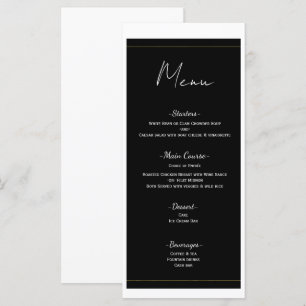 Menu Cardápio de Casamento Minimalista Moderno Preto e 