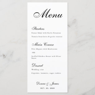 Menu Cardápio de Casamento Minimalista - Preto e Branco