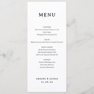 Menu Cardápio de Casamento Minimalista Preto e Branco E