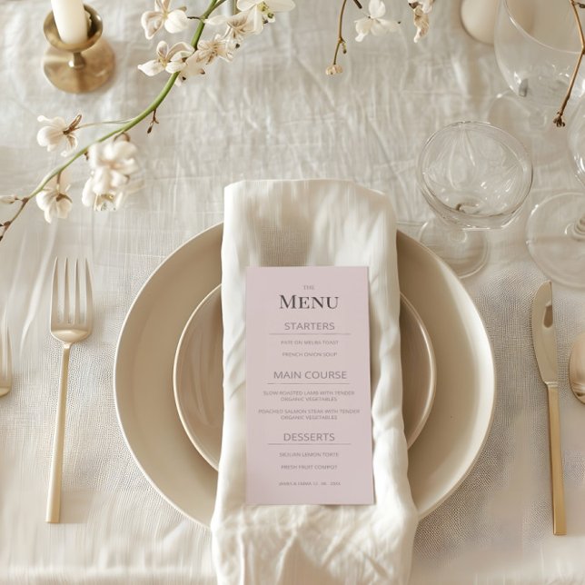 Menu Cardápio de Casamento Minimalista Rosa Desbotado (Criador carregado)