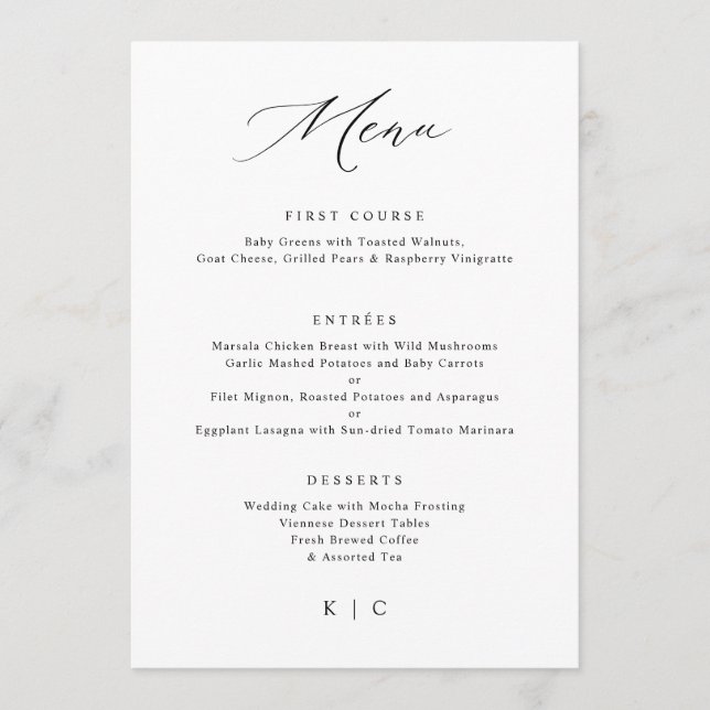Menu Cardápio de Casamento Minimalista Simples Elegante (Frente)