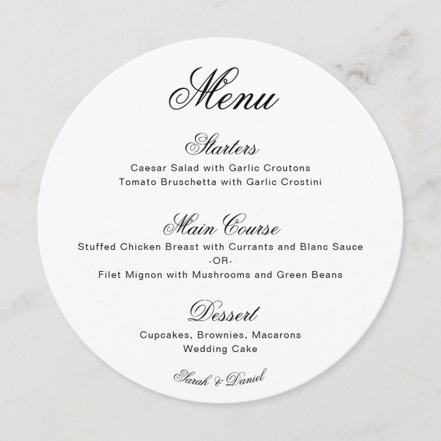 Menu Cardápio de Casamento Minimalista Simples Preto e  (Frente)