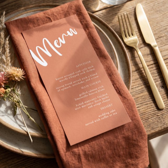 Menu Cardápio de Casamento Minimalista Terracota Modern (Criador carregado)