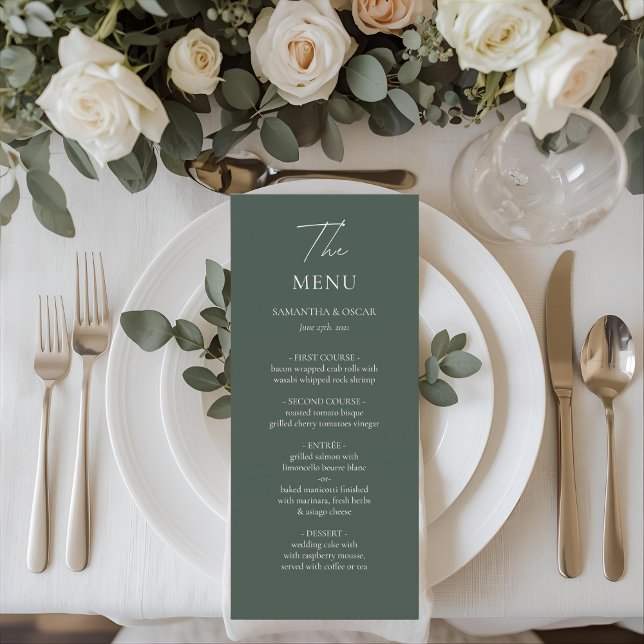 Menu Cardápio de Casamento Minimalista Verde Escuro | M (Criador carregado)