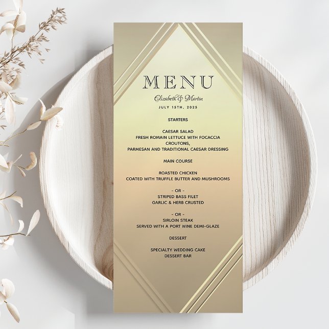 Menu Cardápio de Casamento Moderno com Folha de Ouro (Criador carregado)