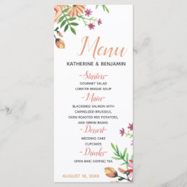 Menu Cardápio de casamento moderno floral pêssego