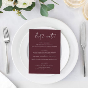Menu Cardápio de Casamento Moderno Merlot com Agradecim