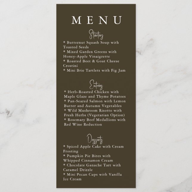 Menu Cardápio de Casamento Moderno Minimalista Marrom (Frente)