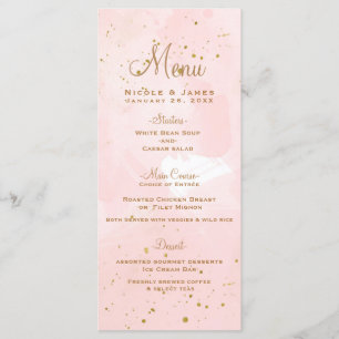 Menu Cardápio de Casamento Moderno Rosa Bege e Dourado