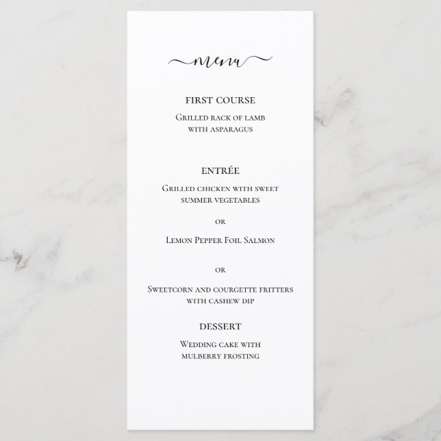 Menu Cardápio de Casamento Monograma Clássico Preto e B (Frente)