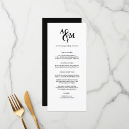 Menu Cardápio de Casamento Monograma Preto e Branco Mod