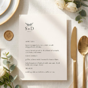 Menu Cardápio de Casamento Monogramado de Marfim Modern