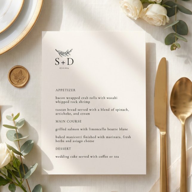 Menu Cardápio de Casamento Monogramado de Marfim Modern (Criador carregado)