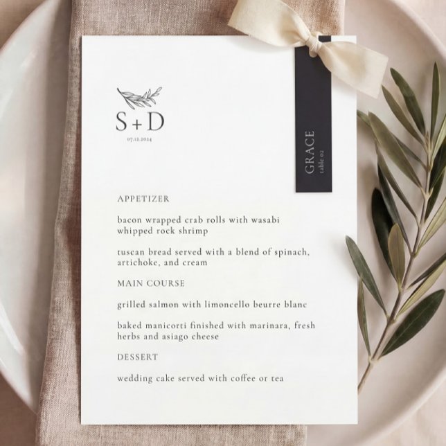 Menu Cardápio de Casamento Monogramado Preto e Branco M (Criador carregado)