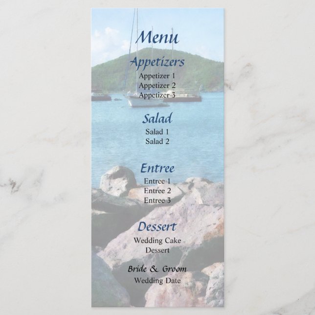 Menu Cardápio de Casamento na Costa Rochosa de St. Thom (Frente)