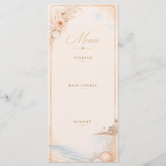 Menu Cardápio de Casamento na Praia com Aquarela Editáv