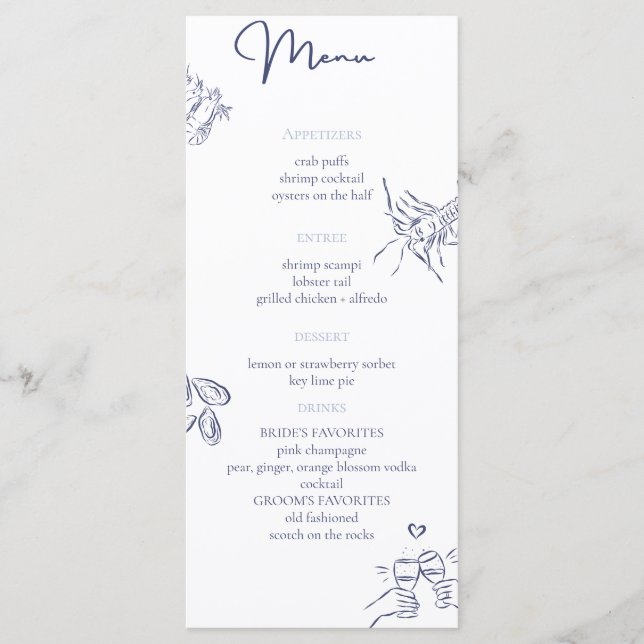 Menu Cardápio de Casamento Náutico (Frente)
