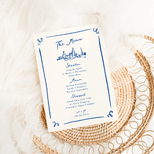 Menu Cardápio de Casamento Naval Desenhado à Mão Capric