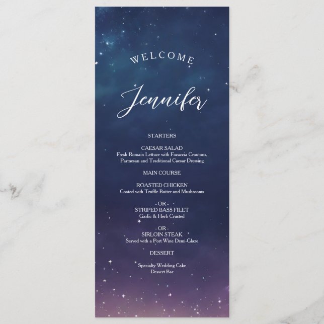 Menu Cardápio de Casamento Noite Estrelada com Nome do  (Frente)