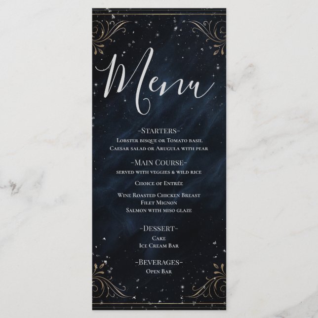 Menu Cardápio de Casamento Obsidian Oracle Midnight Ele (Frente)
