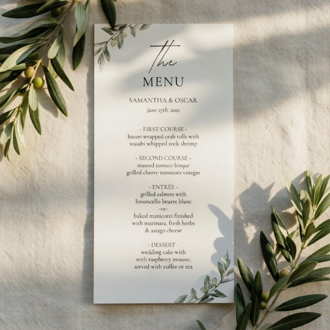 Menu Cardápio de Casamento Olive Branch | Elegante Verd (Criador carregado)
