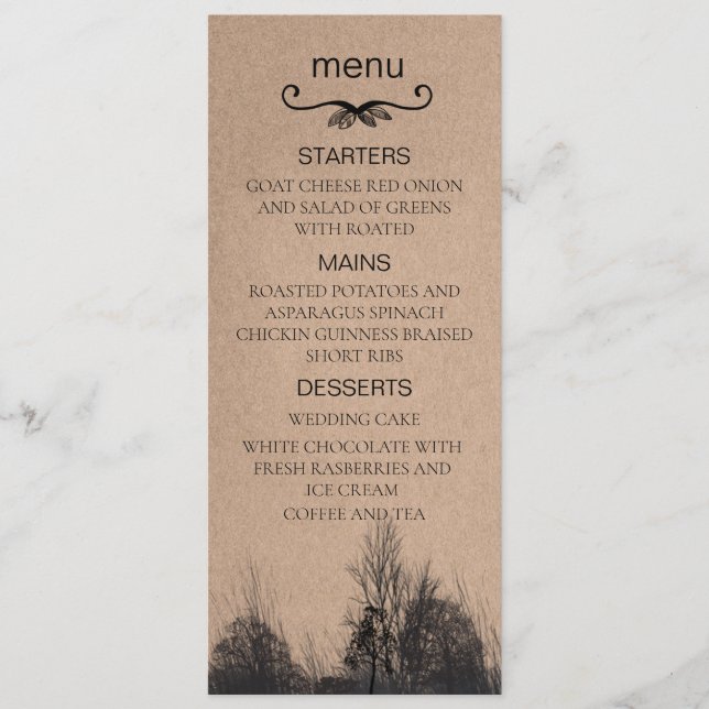 Menu cardápio de casamento papel kraft outono (Frente)