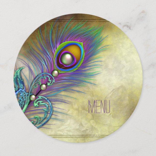 Menu Cardápio de Casamento Pavão Antigo (Frente)