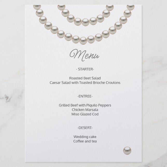 Menu Cardápio de Casamento Pérola Minimalista (Frente)