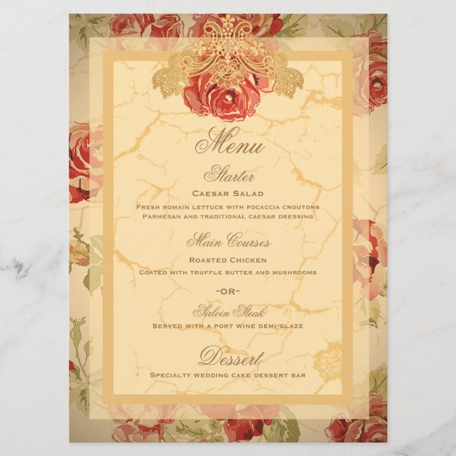 Menu Cardápio de casamento personalizado com rosa verme (Frente)