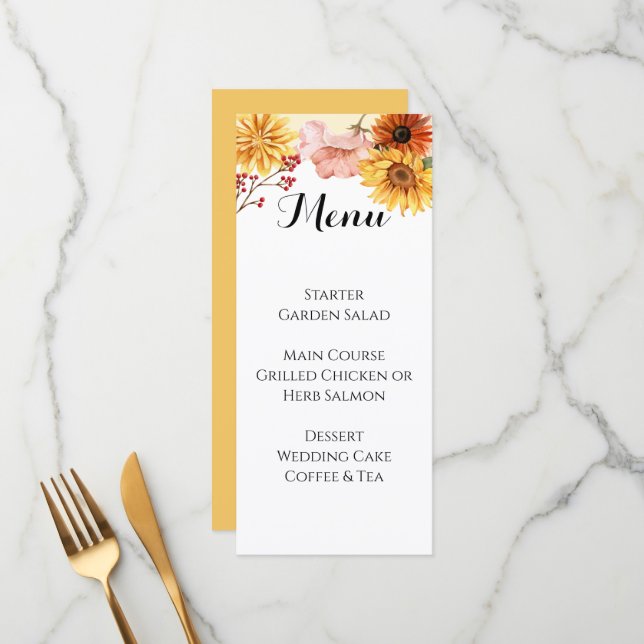 Menu Cardápio de Casamento Personalizado Fall Blossom (Frente/Verso In Situ)