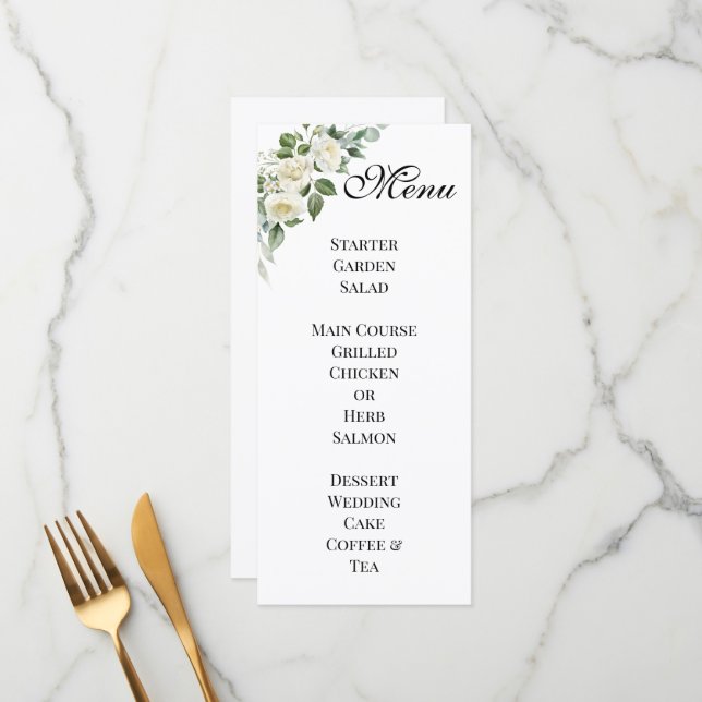 Menu Cardápio de Casamento Personalizado Flor de Marfim (Frente/Verso In Situ)