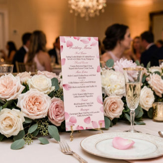 Menu Cardápio de Casamento Pétalas Rosa Romântico