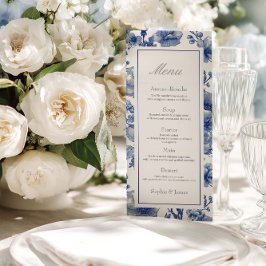 Menu Cardápio de casamento plano prateado e azul-marinh