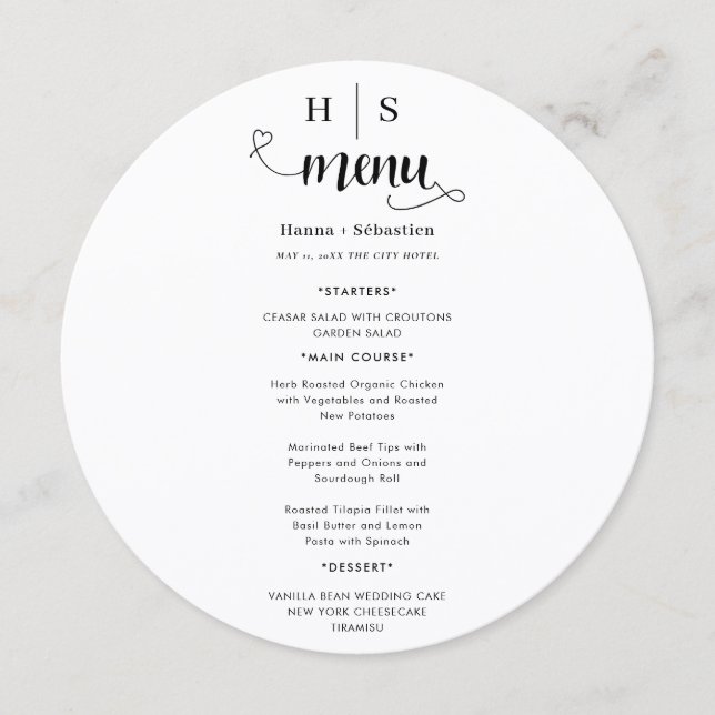 Menu Cardápio de Casamento Preto e Branco (Frente)