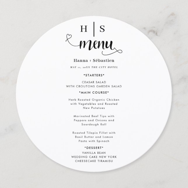 Menu Cardápio de Casamento Preto e Branco (Frente)