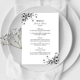 Menu Cardápio de Casamento Preto e Branco com Ondas Ele