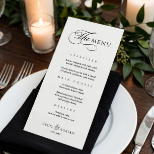 Menu Cardápio de Casamento Preto e Branco Elegante Cali