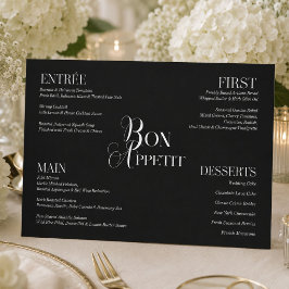 Menu Cardápio de Casamento Preto e Branco Moderno