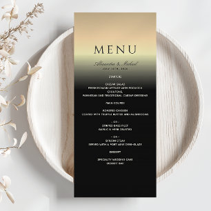 Menu Cardápio de Casamento Preto e Dourado Elegante