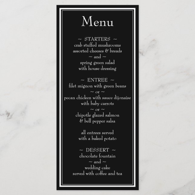 Menu Cardápio de Casamento Preto Minimalista Moderno de (Frente)